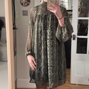 H&M Olive Green Snake Print Long Sleeve Top